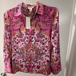 Rachel Zoe Pink Paisley Button-Down Blouse Size Medium